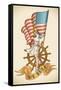 Old-School US NAVY Tattoo of a Pin-Up Lady with the Flag in Her Hand. Raster Image (Check My Portfo-Arty-Framed Stretched Canvas