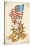 Old-School US NAVY Tattoo of a Pin-Up Lady with the Flag in Her Hand. Raster Image (Check My Portfo-Arty-Stretched Canvas