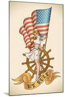 Old-School US NAVY Tattoo of a Pin-Up Lady with the Flag in Her Hand. Raster Image (Check My Portfo-Arty-Mounted Art Print