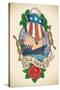 Old-School US NAVY Tattoo of a Star Striped Shield, Battleship, Banner and Rose. Raster Image (Chec-Arty-Stretched Canvas