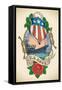 Old-School US NAVY Tattoo of a Star Striped Shield, Battleship, Banner and Rose. Raster Image (Chec-Arty-Framed Stretched Canvas