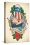 Old-School US NAVY Tattoo of a Star Striped Shield, Battleship, Banner and Rose. Raster Image (Chec-Arty-Stretched Canvas