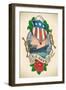 Old-School US NAVY Tattoo of a Star Striped Shield, Battleship, Banner and Rose. Raster Image (Chec-Arty-Framed Art Print