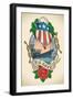 Old-School US NAVY Tattoo of a Star Striped Shield, Battleship, Banner and Rose. Raster Image (Chec-Arty-Framed Art Print