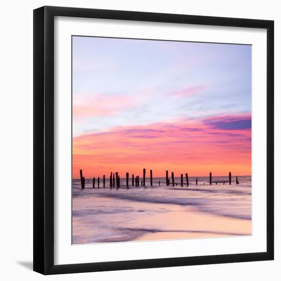 Old Sea Defences at Dawn, Smooth Water from Long Exposure-Travellinglight-Framed Photographic Print