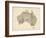 Old Sheet Music Map of Australia Map-Michael Tompsett-Framed Art Print