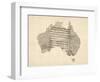 Old Sheet Music Map of Australia Map-Michael Tompsett-Framed Art Print