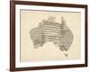 Old Sheet Music Map of Australia Map-Michael Tompsett-Framed Art Print