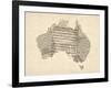 Old Sheet Music Map of Australia Map-Michael Tompsett-Framed Art Print