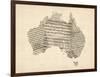 Old Sheet Music Map of Australia Map-Michael Tompsett-Framed Art Print