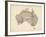 Old Sheet Music Map of Australia Map-Michael Tompsett-Framed Art Print