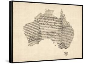 Old Sheet Music Map of Australia Map-Michael Tompsett-Framed Stretched Canvas