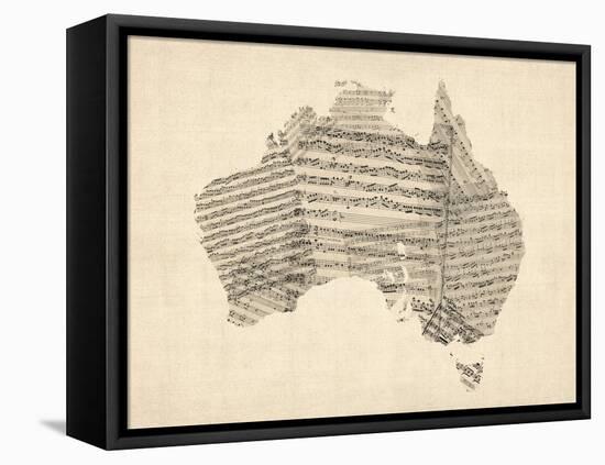 Old Sheet Music Map of Australia Map-Michael Tompsett-Framed Stretched Canvas