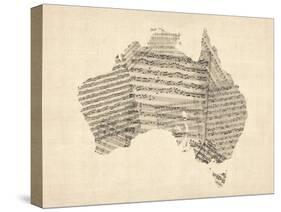 Old Sheet Music Map of Australia Map-Michael Tompsett-Stretched Canvas