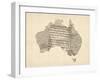 Old Sheet Music Map of Australia Map-Michael Tompsett-Framed Art Print