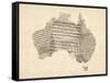 Old Sheet Music Map of Australia Map-Michael Tompsett-Framed Stretched Canvas