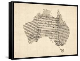 Old Sheet Music Map of Australia Map-Michael Tompsett-Framed Stretched Canvas