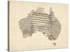 Old Sheet Music Map of Australia Map-Michael Tompsett-Stretched Canvas