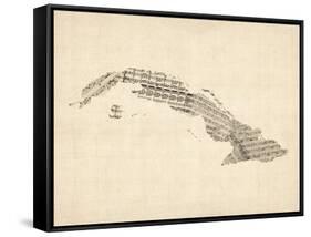 Old Sheet Music Map of Cuba-Michael Tompsett-Framed Stretched Canvas
