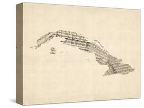 Old Sheet Music Map of Cuba-Michael Tompsett-Stretched Canvas