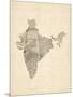 Old Sheet Music Map of India-Michael Tompsett-Mounted Art Print