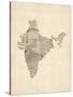 Old Sheet Music Map of India-Michael Tompsett-Stretched Canvas