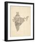 Old Sheet Music Map of India-Michael Tompsett-Framed Art Print