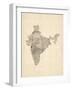 Old Sheet Music Map of India-Michael Tompsett-Framed Art Print