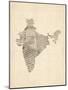 Old Sheet Music Map of India-Michael Tompsett-Mounted Art Print