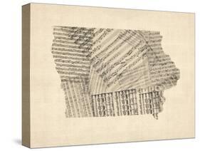 Old Sheet Music Map of Iowa-Michael Tompsett-Stretched Canvas