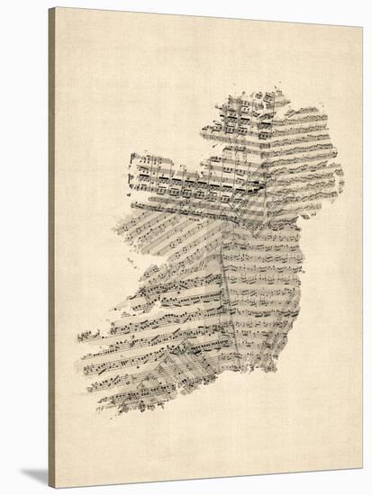 Old Sheet Music Map of Ireland Map-Michael Tompsett-Stretched Canvas