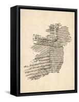 Old Sheet Music Map of Ireland Map-Michael Tompsett-Framed Stretched Canvas