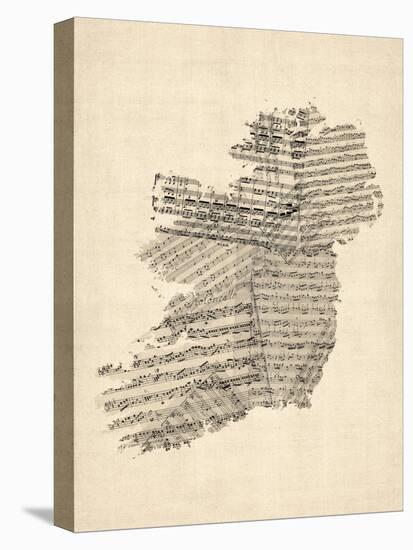 Old Sheet Music Map of Ireland Map-Michael Tompsett-Stretched Canvas