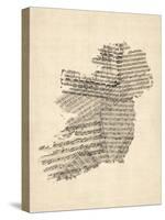 Old Sheet Music Map of Ireland Map-Michael Tompsett-Stretched Canvas