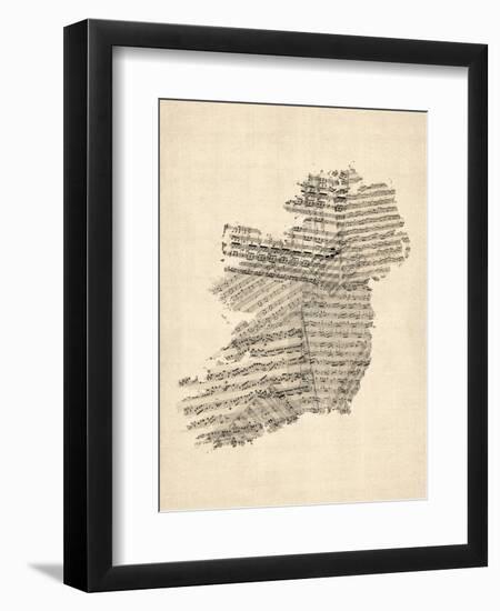 Old Sheet Music Map of Ireland Map-Michael Tompsett-Framed Art Print