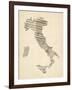 Old Sheet Music Map of Italy Map-Michael Tompsett-Framed Art Print