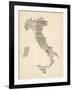 Old Sheet Music Map of Italy Map-Michael Tompsett-Framed Art Print