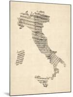 Old Sheet Music Map of Italy Map-Michael Tompsett-Mounted Art Print