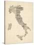 Old Sheet Music Map of Italy Map-Michael Tompsett-Stretched Canvas