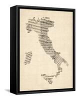 Old Sheet Music Map of Italy Map-Michael Tompsett-Framed Stretched Canvas