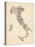 Old Sheet Music Map of Italy Map-Michael Tompsett-Stretched Canvas