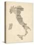 Old Sheet Music Map of Italy Map-Michael Tompsett-Stretched Canvas