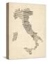 Old Sheet Music Map of Italy Map-Michael Tompsett-Stretched Canvas