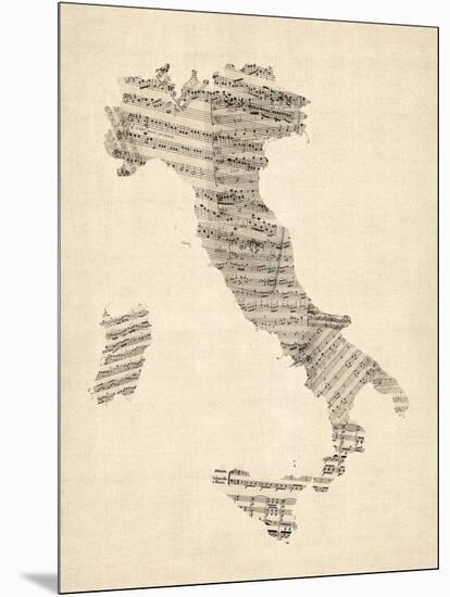 Old Sheet Music Map of Italy Map-Michael Tompsett-Mounted Art Print