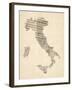 Old Sheet Music Map of Italy Map-Michael Tompsett-Framed Art Print