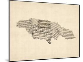 Old Sheet Music Map of Jamaica-Michael Tompsett-Mounted Art Print