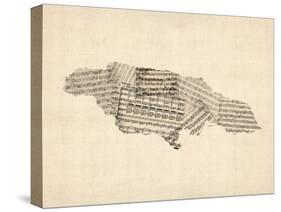 Old Sheet Music Map of Jamaica-Michael Tompsett-Stretched Canvas