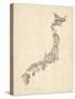 Old Sheet Music Map of Japan-Michael Tompsett-Stretched Canvas