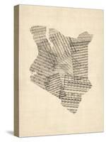 Old Sheet Music Map of Kenya Map-Michael Tompsett-Stretched Canvas