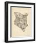 Old Sheet Music Map of Kenya Map-Michael Tompsett-Framed Art Print